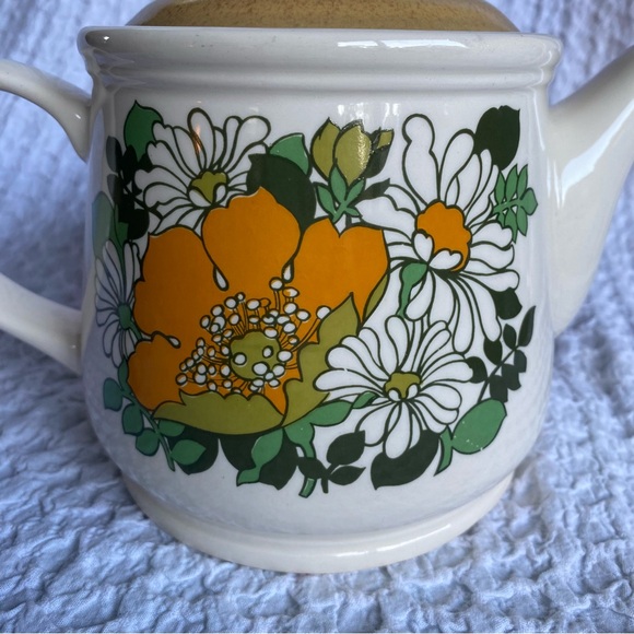 Vintage Sadler teapot stonewear buttercup & daisy print groovy MCM - Picture 10 of 15